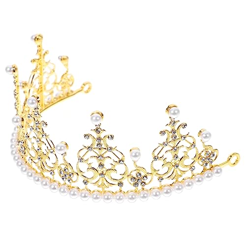 Cabilock Perlenkrone Blumendekoration Tiara-Kuchendekorationen Tiara für Kuchen Retro-Dekor hochzeitsdeko prinzessinen krone Haarschmuck für Geburtstagsfeiern Perlen Tiara Legierung Golden von Cabilock