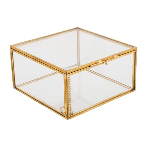 Cabilock Schmuckschatulle Aus Glas Schmuckkästchen Klare Behälter Für Schmuck Und Schmuck Deckel Glasvitrine Schmuckvitrine Vitrine Für Schmuckstücke Golden Kupfer von Cabilock