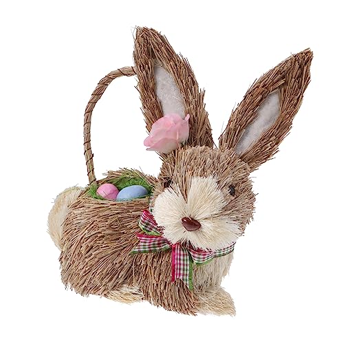 Cabilock Stroh-Kaninchen-Ornament osterhasen Easter Bunny dekoracje wielkanocne Stroh basteln Strohtiere Weidenkaninchen Halloween abgetrennte Finger Strohhasen- Tischhasenverzierung von Cabilock