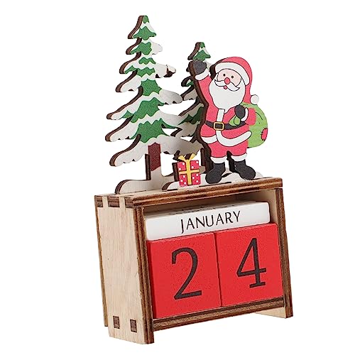 Cabilock Weihnachtskalender Aus Holz Adventskalender Santa-block-kalender Tischdekorationen Desktop-kalender Nummer Datum Weihnachtskalender Countdown-kalenderblöcke Hölzern von Cabilock