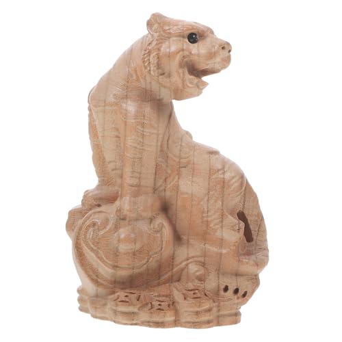 Cabilock Zwölf Zodiakschilder Holzschnitzer Tiger Dekoration Holzfiguren Holz Tiger Schreibtisch Tiger Figur Tigerstatue Für Heimtiger Statues Hausdekoration Empfindliche Tigerstatue von Cabilock