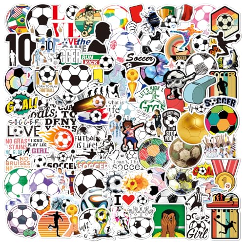 100 Stück Fußball Sticker Anzug, Fussball Aufkleber, Sport Fußball Aufkleber, Wasserdicht, Kreatives DIY für Laptop Mobiltelefone Skateboard Gepäck etc, Geeignet für Erwachsene und Kinder von Cadimus