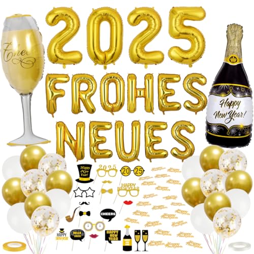 2025 Neujahrsballons, Frohes Neues Jahr Ballonset, Schwarzgold-Ballonset, Silvesterdekoration, Neujahrsfotodekoration von Cadimus