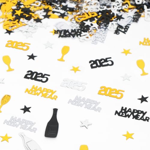 Cadimus Konfetti Silvester Deko 2025, 30g Schwarz Gold Happy New Year, Silvester Tischdeko 2025, Neujahrsdekoration, für Silvester Partydekorationen von Cadimus