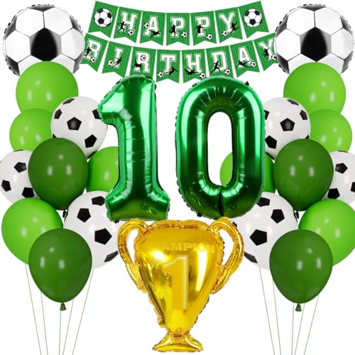 Fußball Luftballon 10. Geburtstag, Fussball Deko Geburtstag Kinder 10 Jahre, Geburtstagsdeko Jungen 10 Jahre, Grün Folienballon 10 für Fussball Party Kindergeburtstag von Cadimus