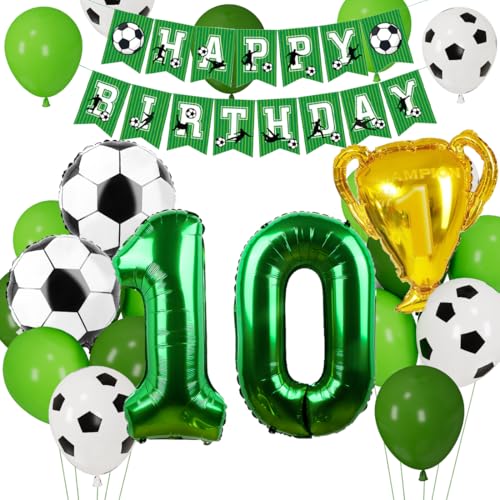 Fußball Luftballon 10. Geburtstag, Fussball Deko Geburtstag Kinder 10 Jahre, Geburtstagsdeko Jungen 10 Jahre, Grün Folienballon 10 für Fussball Party Kindergeburtstag von Cadimus