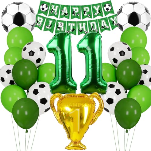 Fußball Luftballon 11. Geburtstag, Fussball Deko Geburtstag Kinder 11 Jahre, Geburtstagsdeko Jungen 11 Jahre, Grün Folienballon 11 für Fussball Party Kindergeburtstag von Cadimus