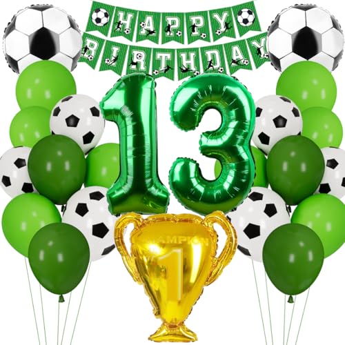 Fußball Luftballon 13. Geburtstag, Fussball Deko Geburtstag Kinder 13 Jahre, Geburtstagsdeko Jungen 13 Jahre, Grün Folienballon 13 für Fussball Party Kindergeburtstag von Cadimus