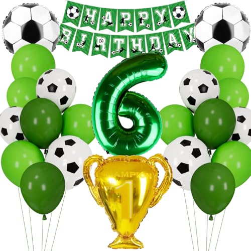 Fußball Luftballon 6. Geburtstag, Fussball Deko Geburtstag Kinder 6 Jahre, Geburtstagsdeko Jungen 6 Jahre, Grün Folienballon 6 für Fussball Party Kindergeburtstag von Cadimus