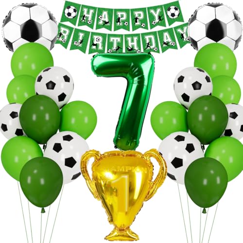 Fußball Luftballon 7. Geburtstag, Fussball Deko Geburtstag Kinder 7 Jahre, Geburtstagsdeko Jungen 7 Jahre, Grün Folienballon 7 für Fussball Party Kindergeburtstag von Cadimus