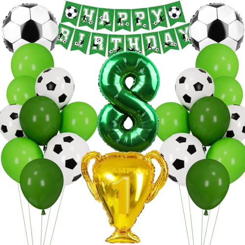 Fußball Luftballon 8. Geburtstag, Fussball Deko Geburtstag Kinder 8 Jahre, Geburtstagsdeko Jungen 8 Jahre, Grün Folienballon 8 für Fussball Party Kindergeburtstag von Cadimus