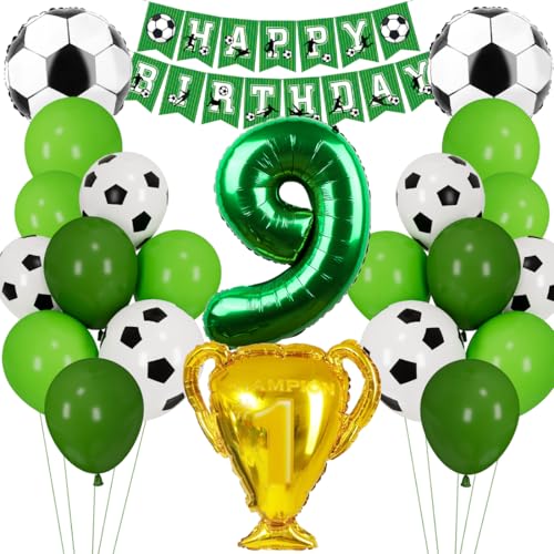 Fußball Luftballon 9. Geburtstag, Fussball Deko Geburtstag Kinder 9 Jahre, Geburtstagsdeko Jungen 9 Jahre, Grün Folienballon 9 für Fussball Party Kindergeburtstag von Cadimus