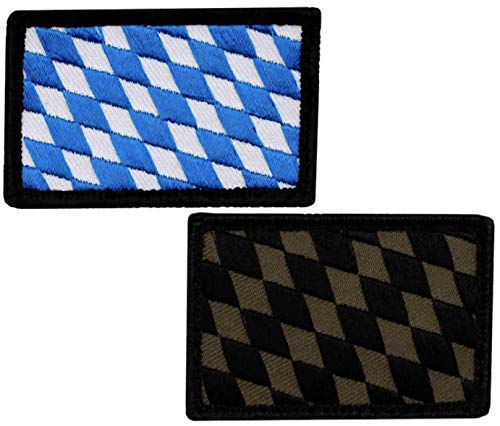 Café Viereck ® Bundesland Patch Bayern Flagge Gestickt mit Klett – 6 cm x 4 cm – 2 Stück – Blau & Oliv von Café Viereck