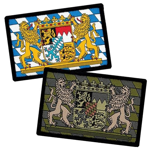 Café Viereck ® Bundesland Patch Bayern Wappen Patch – Hochwertiges gewebtes Staatswappen mit Klettrückseite – Bayern Hoheitsabzeichen – 7,5 x 5 cm – Oliv und Blau – 2er Pack von Café Viereck