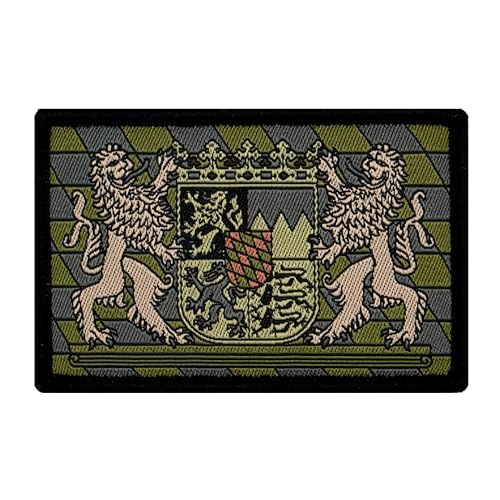 Café Viereck ® Bundesland Patch Bayern Wappen Patch – Hochwertiges gewebtes Staatswappen mit Klettrückseite – Bayern Hoheitsabzeichen – 7,5 x 5 cm – Oliv von Café Viereck