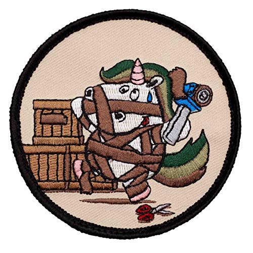 Café Viereck ® Bundeswehr Nachschub Einhorn mit Kiste Fun Patch Gestickt mit Klett - 8 cm von Café Viereck