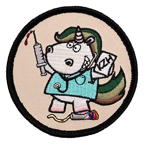 Café Viereck ® Bundeswehr Sanitäter Einhorn mit Spritze Fun Patch Gestickt mit Klett - 8 cm von Café Viereck