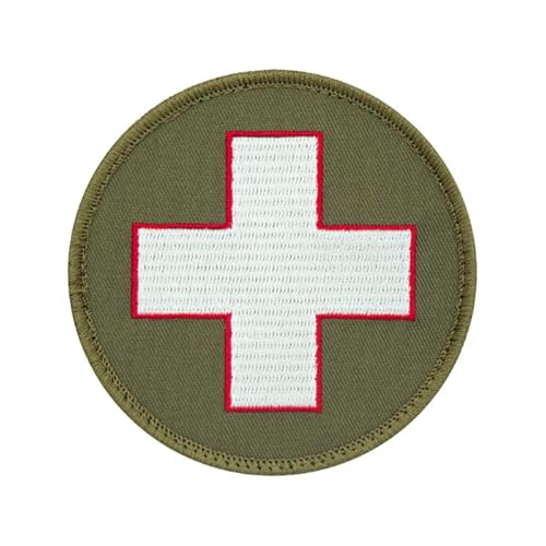 Café Viereck ® Bundeswehr Sanitäter Medic Kreuz Patch Gestickt mit Klett - (oliv/weiß 9 cm) von Café Viereck