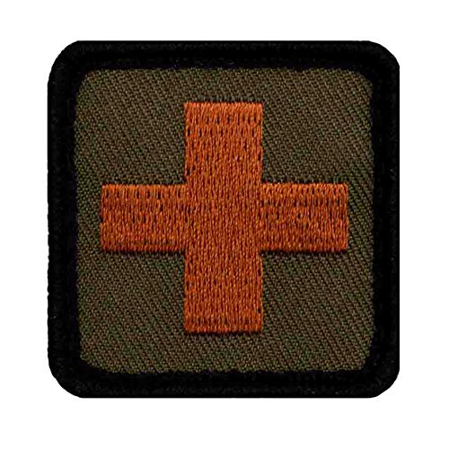 Café Viereck ® Bundeswehr Sanitäter Medic Kreuz Patch Gestickt mit Klett - oliv/braun 4 cm x 4 cm von Café Viereck