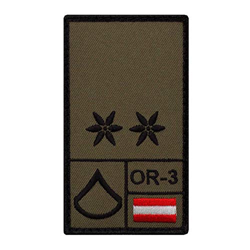 Café Viereck ® Korporal Österreich – Bundesheer Rank Patch mit Dienstgrad – Gestickt mit Klett – OR-3 Klett Militär Patch – 9,8 cm x 5,6 cm von Café Viereck