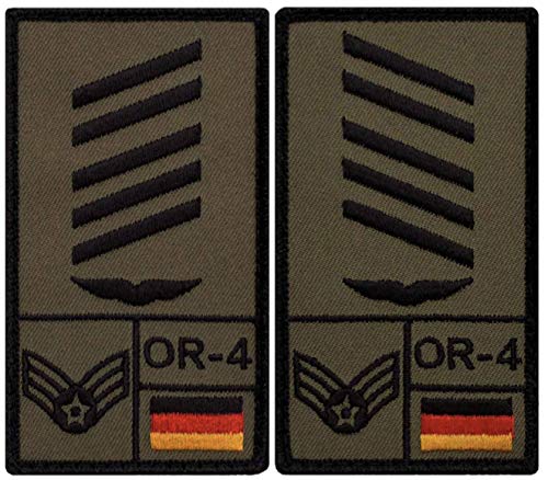 Café Viereck ® Oberstabsgefreiter Luftwaffe Bundeswehr Rank Patch mit Dienstgrad - Gestickt mit Klett - 9,8 cm x 5,6 cm – Oliv – 2 Stück – Linke und Rechte Seite von Café Viereck