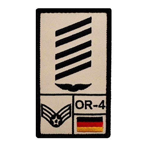 Café Viereck ® Oberstabsgefreiter Luftwaffe Bundeswehr Rank Patch mit Dienstgrad - Gestickt mit Klett – 9,8 cm x 5,6 cm – Sand – Linke Seite von Café Viereck