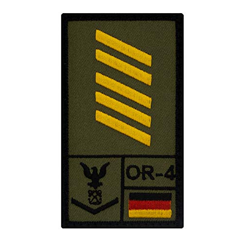 Café Viereck ® Oberstabsgefreiter Marine Bundeswehr Rank Patch mit Dienstgrad - Gestickt mit Klett – 9,8 cm x 5,6 cm Oliv – Rechter Arm von Café Viereck