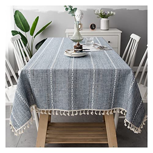 Rechteckige Tischdecke Abwaschbar Tischtuch Baumwolle Leinen Gestickt Quaste Streifen Tischdecken Tischabdeckung für Speisetisch Küchentisch (Color : A-Grey, Size : 140x240cm) von Cages