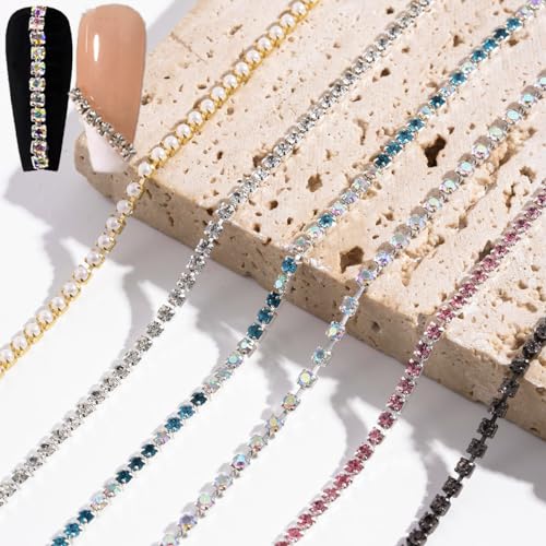 Nagelkette Charms - 6 Farben Edelsteine Kette Nagel Charms - Punk Kette Nagel Charms Zubehör 3D Diamant Nagelkette Charms für Nägel Herstellung DIY von Cagzzee