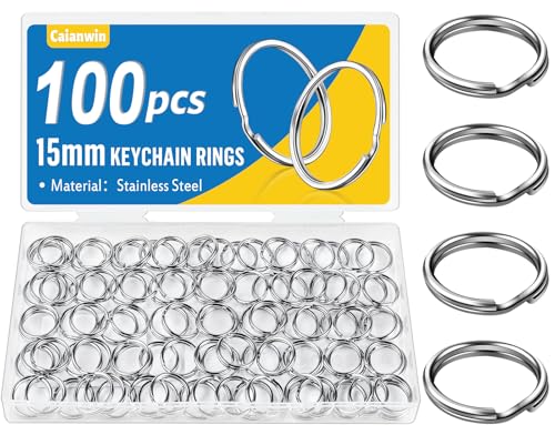 100 Stück Schlüsselringe 15mm, Caianwin Schlüsselring Edelstahl Schlüsselanhänger Ring für Schlüssel,Schlüsselanhänger Zubehör,Basteln,Ornamente und DIY von Caianwin