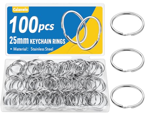 100 Stück Schlüsselringe 25mm, Caianwin Schlüsselring Edelstahl Schlüsselanhänger Ring für Schlüssel,Schlüsselanhänger Zubehör,Basteln,Ornamente und DIY von Caianwin