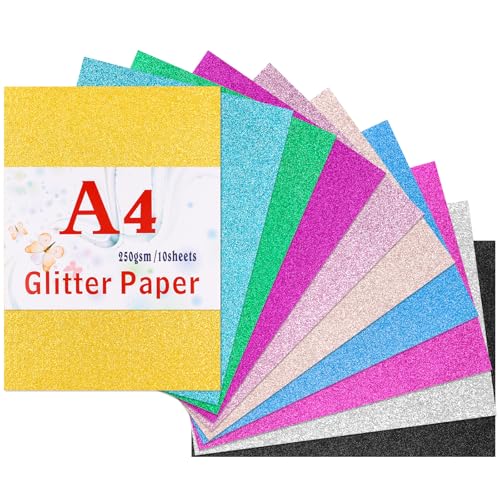 Caianwin 10 Blatt Bunt Glitzerpapier 10 Farben Glitzerpapier zum Basteln Bastelpapier Glitzer für DIY, Greeting Cards and Birthday Parties von Caianwin