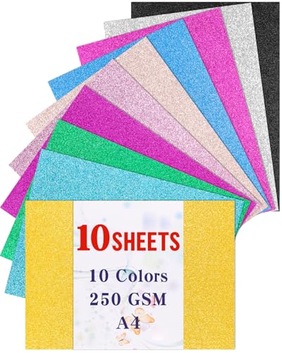 Caianwin 10 Blatt Bunt Glitzerpapier 10 Farben Glitzerpapier zum Basteln Bastelpapier Glitzer für DIY, Greeting Cards and Birthday Parties von Caianwin