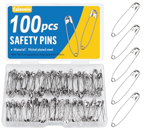 Caianwin 100 Stück Sicherheitsnadeln 28 mm Sicherheitsnadel klein mit Praktischer Box Safety Pins für Befestigen und Nähen von Kleidung und Handarbeiten, Schmuckherstellung von Caianwin