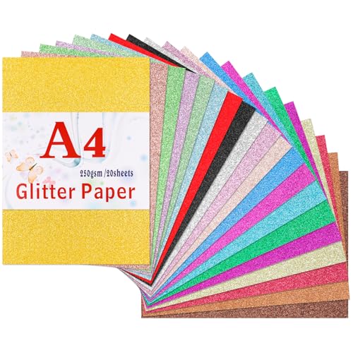 Caianwin 20 Blatt Bunt Glitzerpapier 20 Farben Glitzerpapier zum Basteln Bastelpapier Glitzer für DIY, Greeting Cards and Birthday Parties von Caianwin