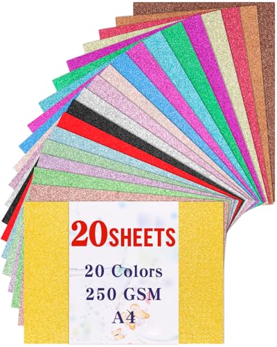 Caianwin 20 Blatt Bunt Glitzerpapier 20 Farben Glitzerpapier zum Basteln Bastelpapier Glitzer für DIY, Greeting Cards and Birthday Parties von Caianwin