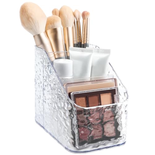 Caianwin 3 Fächern Make Up Pinsel Organizer Acryl Schminke Halter Aufbewahrung Klarer Schminkpinsel Behälter für Badezimmer, Eitelkeit, Schreibtischablage von Caianwin