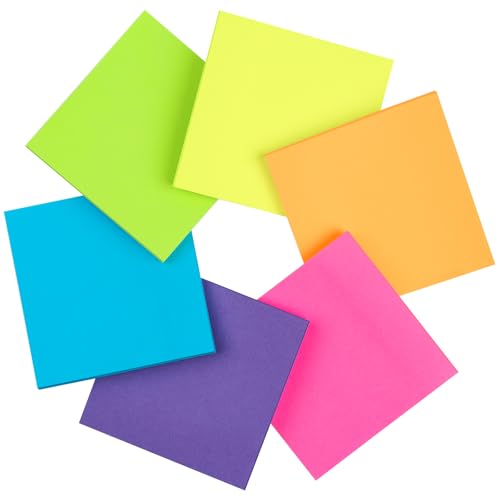 Caianwin 6 Packung Farbige Haftnotizen 76x76mm, Selbstklebende Klebezettel, 50 Blätter/Block Helle Haftnotizzettel Bunte Rechteckig Sticky Notes für Büro Zuhause Schule Sitzung von Caianwin