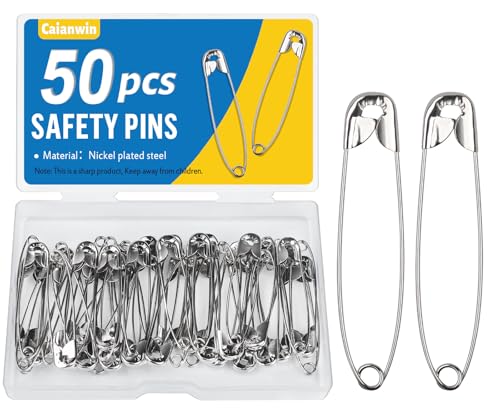 Caianwin 50 Stück Sicherheitsnadeln 45 mm Sicherheitsnadel groß mit Praktischer Box Safety Pins für Befestigen und Nähen von Kleidung und Handarbeiten, Schmuckherstellung von Caianwin