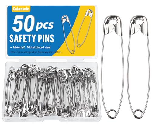 Caianwin 50 Stück Sicherheitsnadeln 55 mm Sicherheitsnadel groß mit Praktischer Box Safety Pins für Befestigen und Nähen von Kleidung und Handarbeiten, Schmuckherstellung von Caianwin