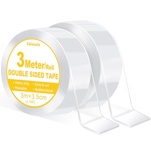 Caianwin Extra breites 3.5cm Doppelseitiges Klebeband, Extra Stark Double Sided Tape Transparent Nano Tape Ablösbar Doppelseitig Klebeband für Teppich,Zuhause,Auto oder Outdoor(6M/2 Rollen) von Caianwin