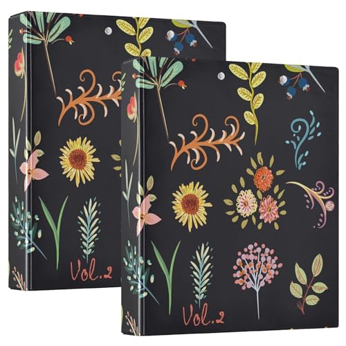 3,8 cm Ordner, 3 Ringe, Ordner mit Taschen, 1/2 Packung Ordner, sortiert, 200 Blatt, rustikales Frühlingsblumen-Design von Caihoyu