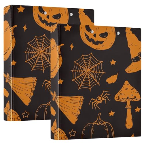 3,8 cm Ringbuch mit 3 Ringen, 1/2er-Pack, sortierte Ordner, 200 Blatt, Happy Halloween Muster, Kritzelei, Kürbis von Caihoyu