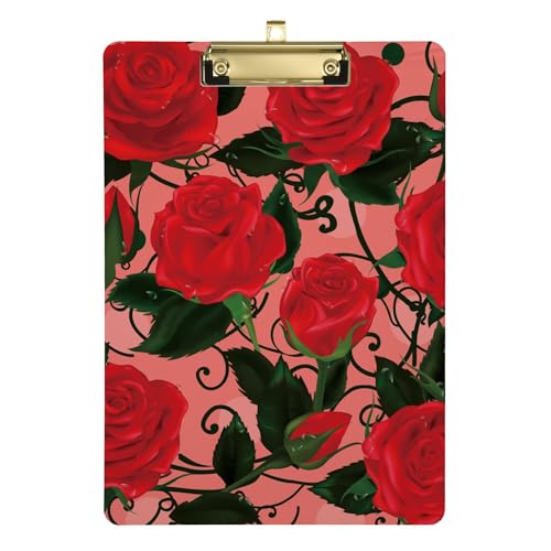 Clipboard für Softball-Trainer, Motiv: rote Rose, Blumenmuster, transparent, für Lehrer, Größe 22,9 x 30,5 cm von Caihoyu