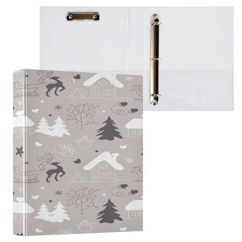 Drei-Ringbuch mit 3,8 cm (1,5 Zoll), mit Tascheneinband, 1/2 Packungen, Schulordner, Hardcover, Weihnachten, handgezeichnetes Wintermuster von Caihoyu