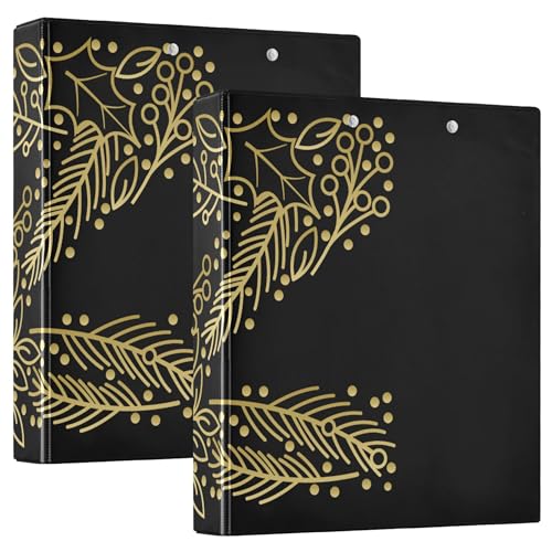 Notizbuchhalter 1,5 Zoll, 3 Ringe, Taschenordner, 1/2 Packungen Ordner, ästhetische Ordner Hardcover Kunstgold, Floral Alpha-14 von Caihoyu