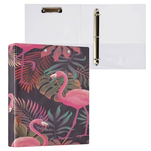 Ordner mit 3 Ringen, 1 und 1/2 Zoll, mit Klemmbrett, 1/2 Packung Ordner für Schule, Hardcover, tropischer Flamingo von Caihoyu