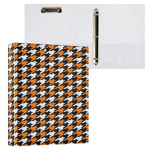 Ordner mit drei Ringen, 3,8 cm, mit Klemmbrett, 1/2er-Pack, Ordner für Studenten, Hardcover, Orange, Schwarz und Weiß, Hahnentrittmuster von Caihoyu