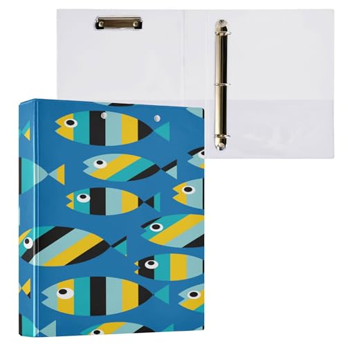 Ringbuch mit runden Ringen, 3,8 cm, mit Klemmbrett, 1/2er-Pack, Schulbedarf, Hardcover, Goldfisch, Cartoon, Blau von Caihoyu