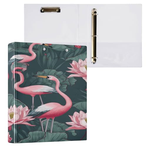 Ringbuch mit runden Ringen, 3,8 cm, mit Taschen, 1/2 Packungen, Schulbedarf, Ordner, 200 Blatt, Flamingo-Muster auf grünem Hintergrund von Caihoyu